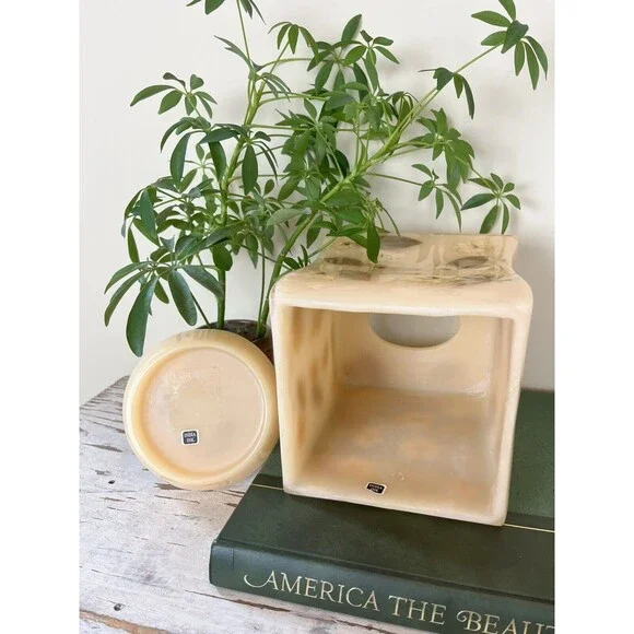 Vintage Cream Acrylic Dried Flowers Tissue Box & Soap Dish Bathroom Set / Retro - Picture 9 of 9